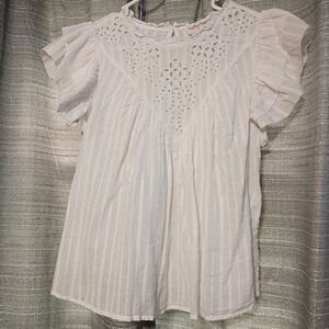 Universal Thread White Flutter Sleeve Ruffled Blouse